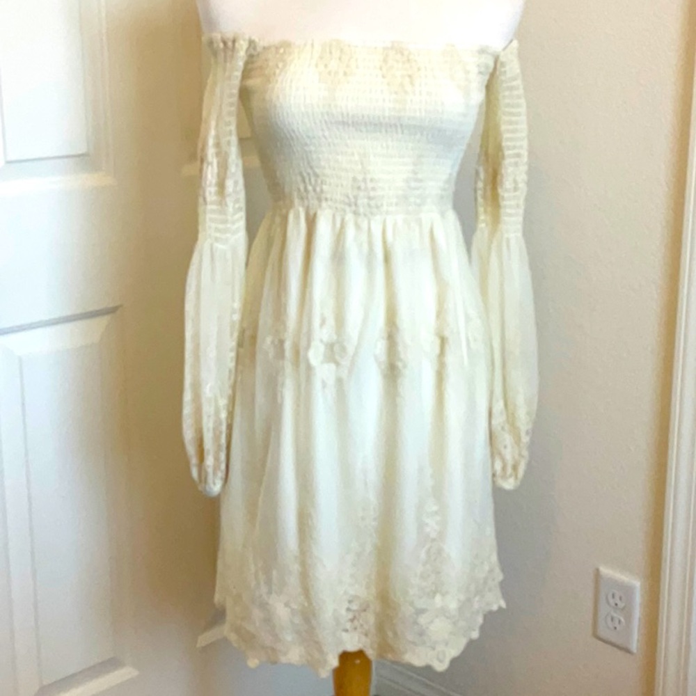 SO Cream Ruched Fabric ethereal dress